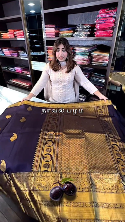 Navy Blue Banarasi Soft Silk Saree with Rich Golden Zari Border | Traditional Wedding & Festive Wear