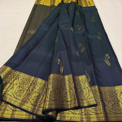 Banarasi Soft Silk Saree with Rich Golden Zari Border | Wedding & Festive Wear (Red & Navy Blue)