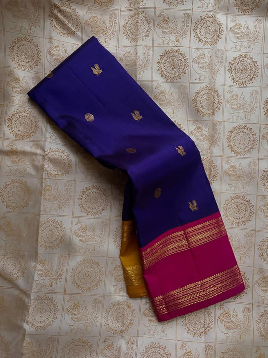 Royal Blue Banarasi Soft Silk Saree with Rani Pink Zari Border | Traditional Wedding & Festive Wear