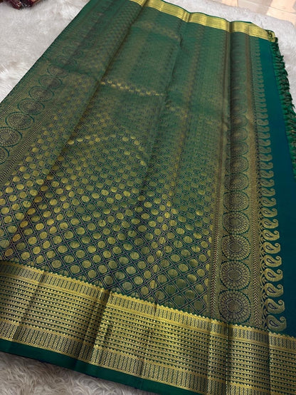 Teal Green Banarasi Soft Silk Saree with Elegant Golden Zari Weaving | Traditional Wedding & Festive Wear