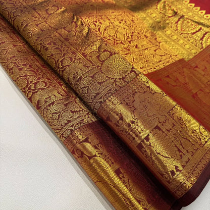 Kanjivaram Banarasi Soft Silk Saree with All-Over Rich Zari Weaving | Traditional Bridal Wedding Saree | Unstitched Blouse