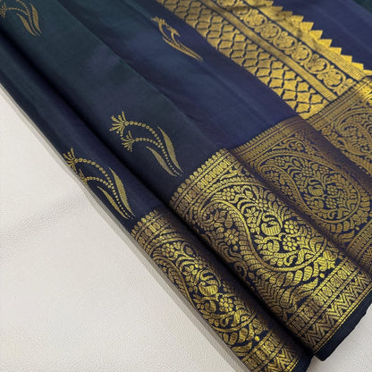 Banarasi Soft Silk Saree with Rich Golden Zari Border | Wedding & Festive Wear (Red & Navy Blue)