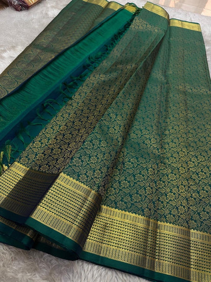 Teal Green Banarasi Soft Silk Saree with Elegant Golden Zari Weaving | Traditional Wedding & Festive Wear