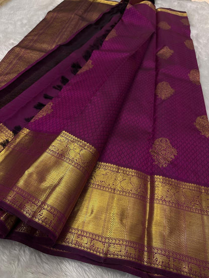 Kanjivaram Silk Saree with Rich Gold Zari Border & Traditional Butti Weaving