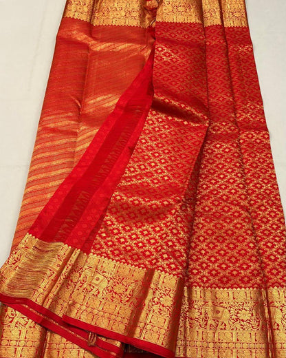 Royal Red Kanjivaram Soft Silk Saree with Rich Gold Zari Weaving