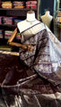 legant Espresso Brown Banarasi Soft Silk Saree with Silver Zari Weaving & Red Contrast Blouse