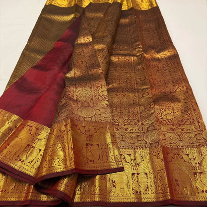 Kanjivaram Banarasi Soft Silk Saree with All-Over Rich Zari Weaving | Traditional Bridal Wedding Saree | Unstitched Blouse
