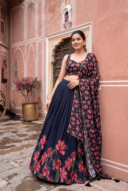Premium Dola Silk Floral Print Lehenga Choli with Designer Dupatta | Wedding & Festive Wear
