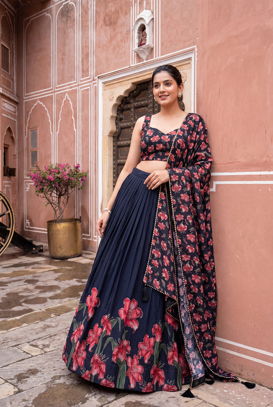 Premium Dola Silk Floral Print Lehenga Choli with Designer Dupatta | Wedding & Festive Wear