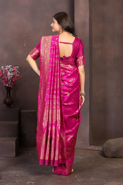 Vibrant Rani Pink Banarasi Silk Saree with Rich Golden Zari Detailing