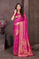 Vibrant Rani Pink Banarasi Silk Saree with Rich Golden Zari Detailing