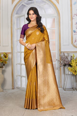 Golden Mustard Jacquard Silk Saree with Rich Gold Zari