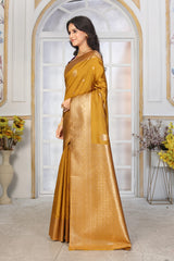 Golden Mustard Jacquard Silk Saree with Rich Gold Zari
