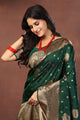 Emerald Green Jacquard Silk Saree with Intricate Antique Gold Zari Pallu
