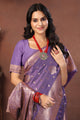 Royal Lavender Jacquard Silk Saree with Rose Gold Zari and Traditional Motifs