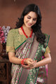 Silver Tissue Banarasi Silk Saree with Emerald Green & Rani Pink Meenakari Zari Work