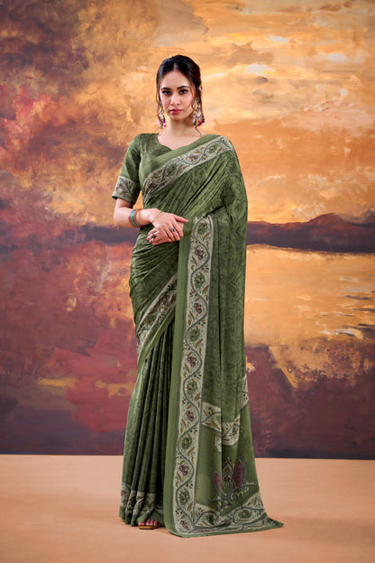 Elegant Printed Crepe Saree Collection | Soft Lightweight Daily, Office & Festive Wear (4 Colors)