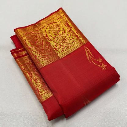 Banarasi Soft Silk Saree with Rich Golden Zari Border | Wedding & Festive Wear (Red & Navy Blue)