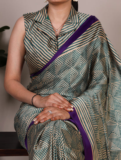 Elegant Dull Satin Fancy Printed Saree with Unstitched Blouse | Soft & Lightweight Party Wear Saree