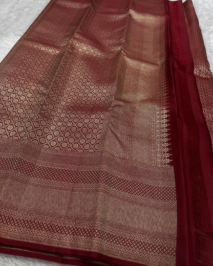 Banarasi Soft Silk Saree with Rich Gold Zari Weaving & Grand Pallu | Traditional Wedding Wear | Unstitched Blouse