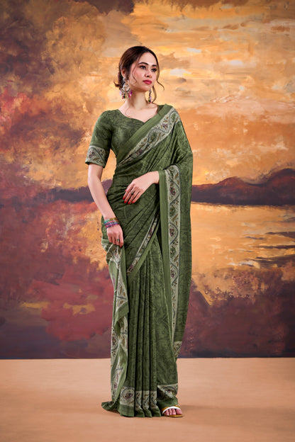 Elegant Printed Crepe Saree Collection | Soft Lightweight Daily, Office & Festive Wear (4 Colors)