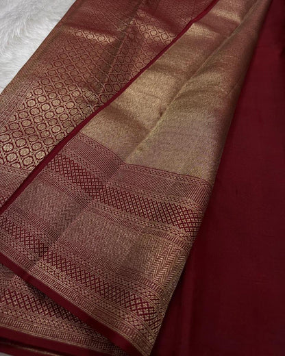 Banarasi Soft Silk Saree with Rich Gold Zari Weaving & Grand Pallu | Traditional Wedding Wear | Unstitched Blouse