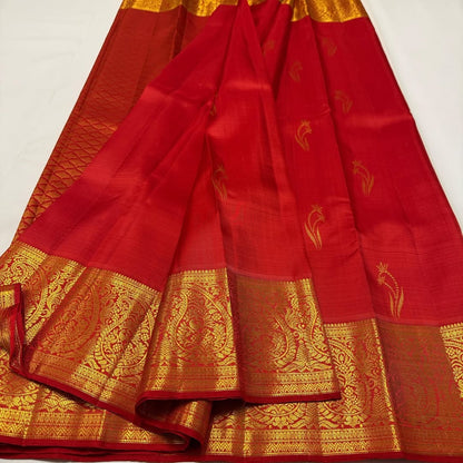 Banarasi Soft Silk Saree with Rich Golden Zari Border | Wedding & Festive Wear (Red & Navy Blue)