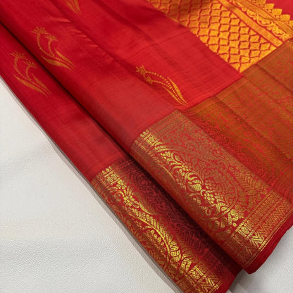 Banarasi Soft Silk Saree with Rich Golden Zari Border | Wedding & Festive Wear (Red & Navy Blue)