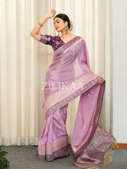 Soft Banarasi Silk Saree with Rich Zari Woven Border & Running Blouse | Wedding, Festive & Party Wear | 5 Colors