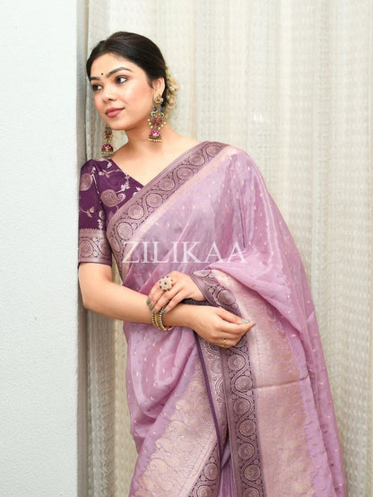 Soft Banarasi Silk Saree with Rich Zari Woven Border & Running Blouse | Wedding, Festive & Party Wear | 5 Colors