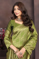 Elegant Mehendi Green Banarasi Silk Saree with Traditional Golden Zari Work