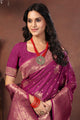 Rani Pink Banarasi Silk Saree with Traditional Gold Zari & Blouse Border Detail