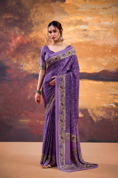 Elegant Printed Crepe Saree Collection | Soft Lightweight Daily, Office & Festive Wear (4 Colors)