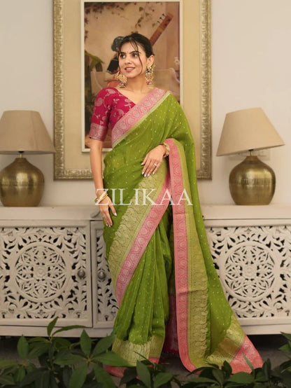 Soft Banarasi Silk Saree with Rich Zari Woven Border & Running Blouse | Wedding, Festive & Party Wear | 5 Colors
