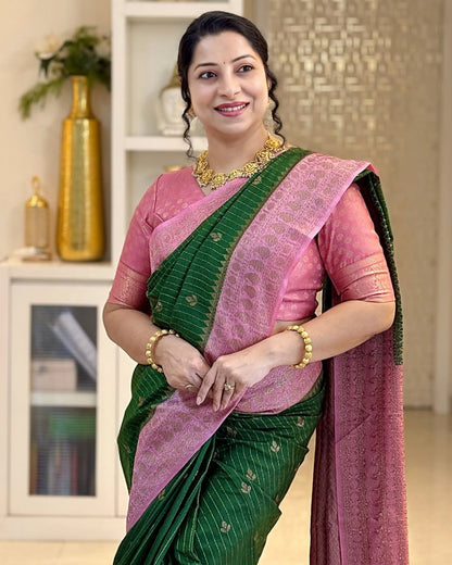Soft Silk Saree for Women | Zari Woven Border Traditional Party Wear Saree | Wedding & Festive Designer Saree
