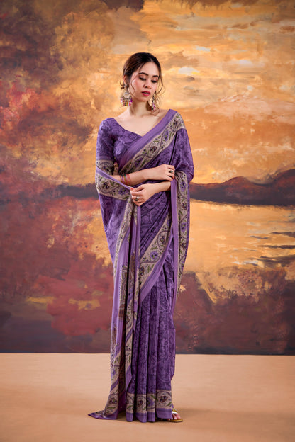 Elegant Printed Crepe Saree Collection | Soft Lightweight Daily, Office & Festive Wear (4 Colors)