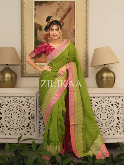 Soft Banarasi Silk Saree with Rich Zari Woven Border & Running Blouse | Wedding, Festive & Party Wear | 5 Colors