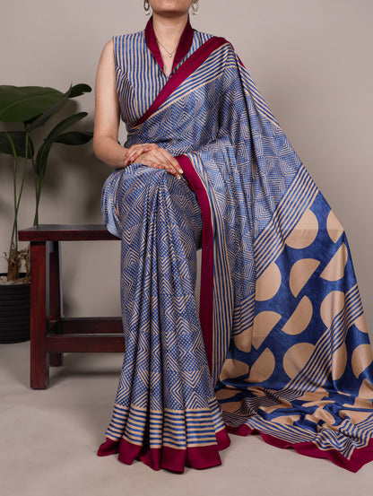 Elegant Dull Satin Fancy Printed Saree with Unstitched Blouse | Soft & Lightweight Party Wear Saree