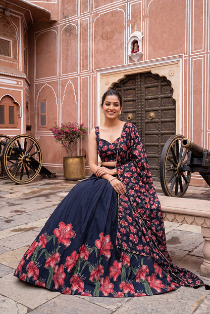 Premium Dola Silk Floral Print Lehenga Choli with Designer Dupatta | Wedding & Festive Wear