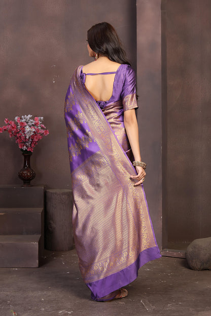 Regal Purple Banarasi Silk Saree with Intricate Golden Zari Weaving