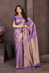 Regal Purple Banarasi Silk Saree with Intricate Golden Zari Weaving