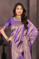 Regal Purple Banarasi Silk Saree with Intricate Golden Zari Weaving