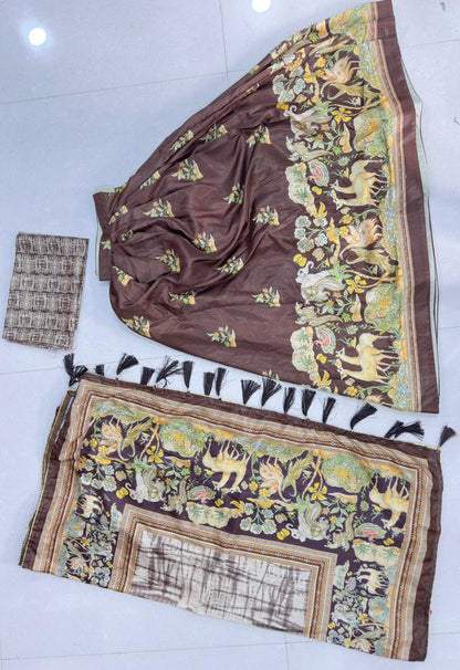Brown Dola Silk Digital Print Lehenga Choli with Designer Heritage Print Dupatta