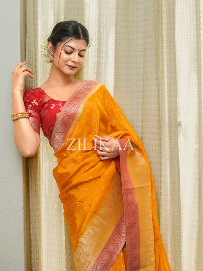Soft Banarasi Silk Saree with Rich Zari Woven Border & Running Blouse | Wedding, Festive & Party Wear | 5 Colors