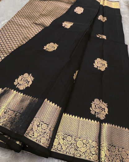 Banarasi Silk Saree with Rich Golden Zari Woven Border & Traditional Butta | Festive, Wedding & Party Wear Saree