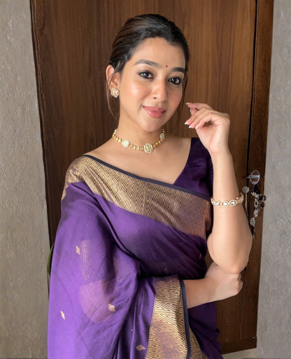 Bollywood-inspired purple Nayanthara Saree