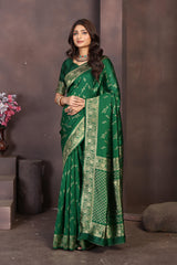 Classic Bottle Green Banarasi Silk Saree with Intricate Zari Border and Pallu