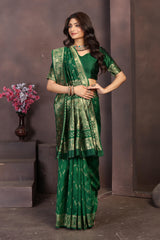 Classic Bottle Green Banarasi Silk Saree with Intricate Zari Border and Pallu
