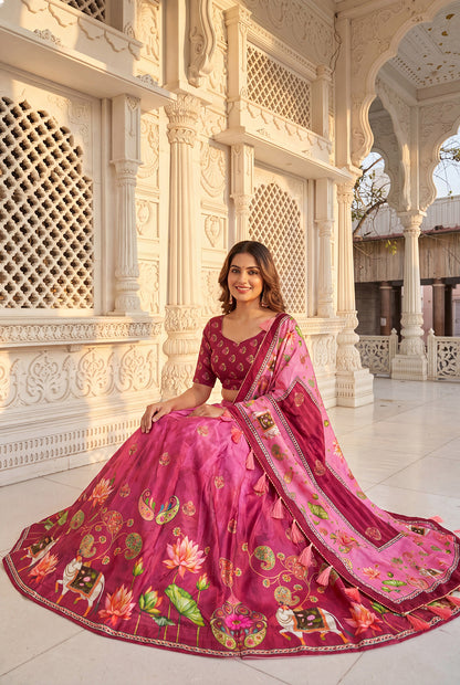 Premium Rani Pink Dola Silk Digital Print Lehenga Choli with Floral Designer Dupatta