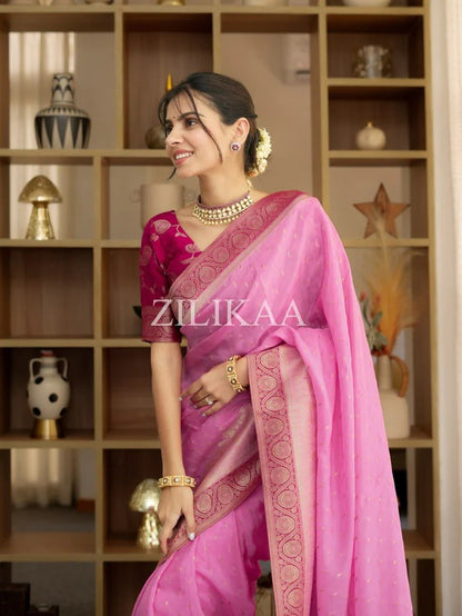 Soft Banarasi Silk Saree with Rich Zari Woven Border & Running Blouse | Wedding, Festive & Party Wear | 5 Colors